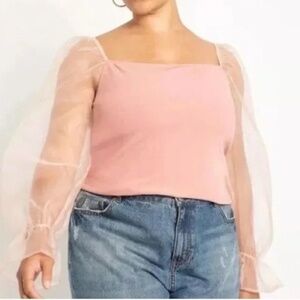 NWT Eloquii Pink Organza Sleeve Top